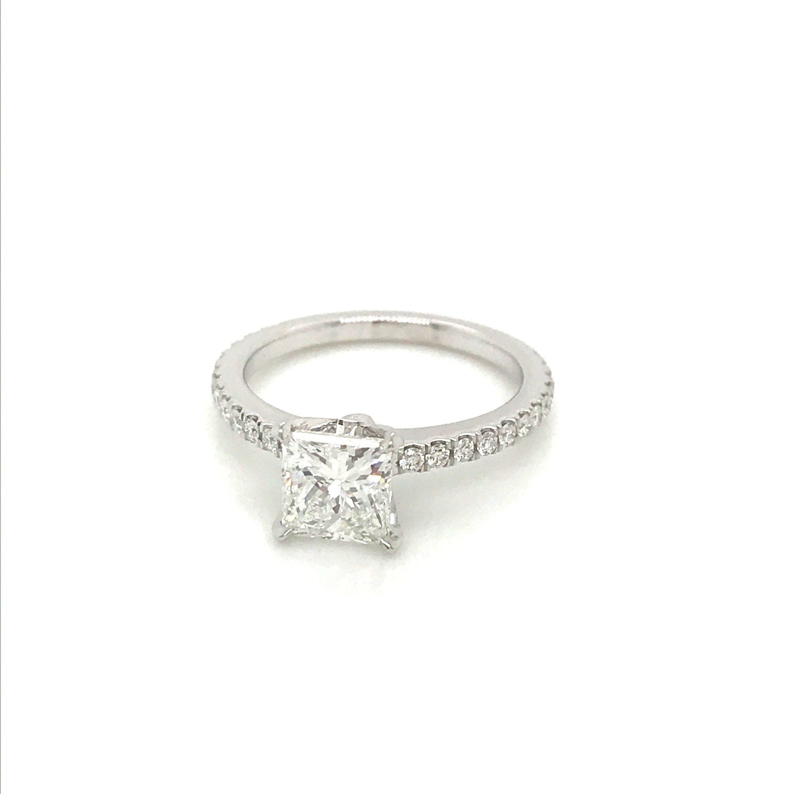 "ENGR03008" Princess Cut Diamond Engagement Ring in 14K White Gold With Diamond Pave