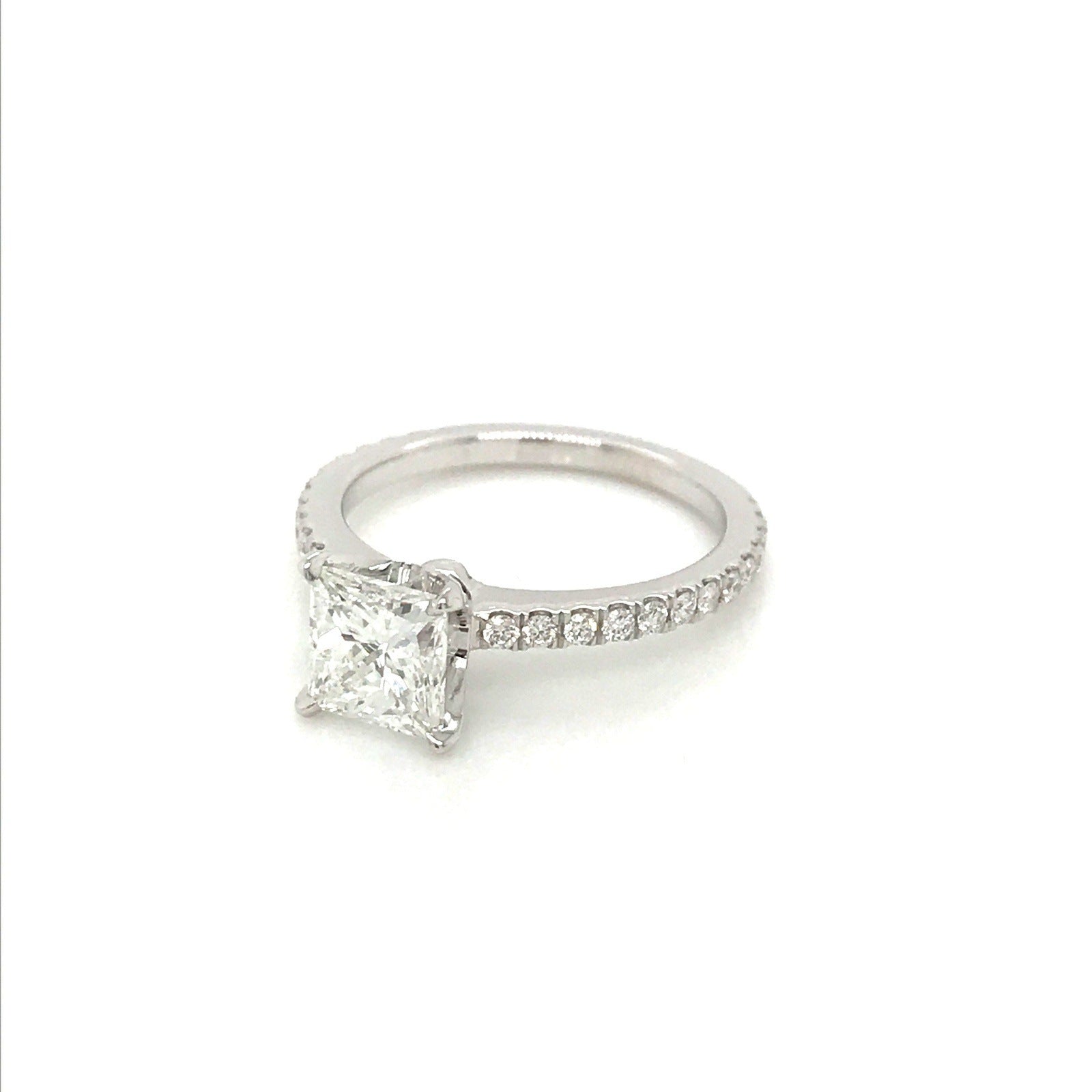 "ENGR03008" Princess Cut Diamond Engagement Ring in 14K White Gold With Diamond Pave