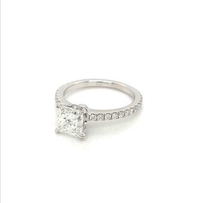 "ENGR03008" Princess Cut Diamond Engagement Ring in 14K White Gold With Diamond Pave