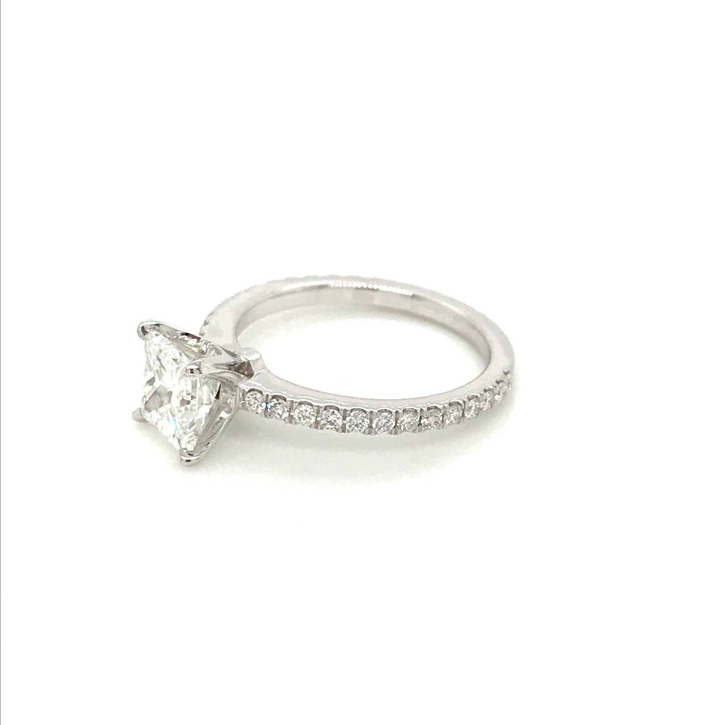 "ENGR03008" Princess Cut Diamond Engagement Ring in 14K White Gold With Diamond Pave