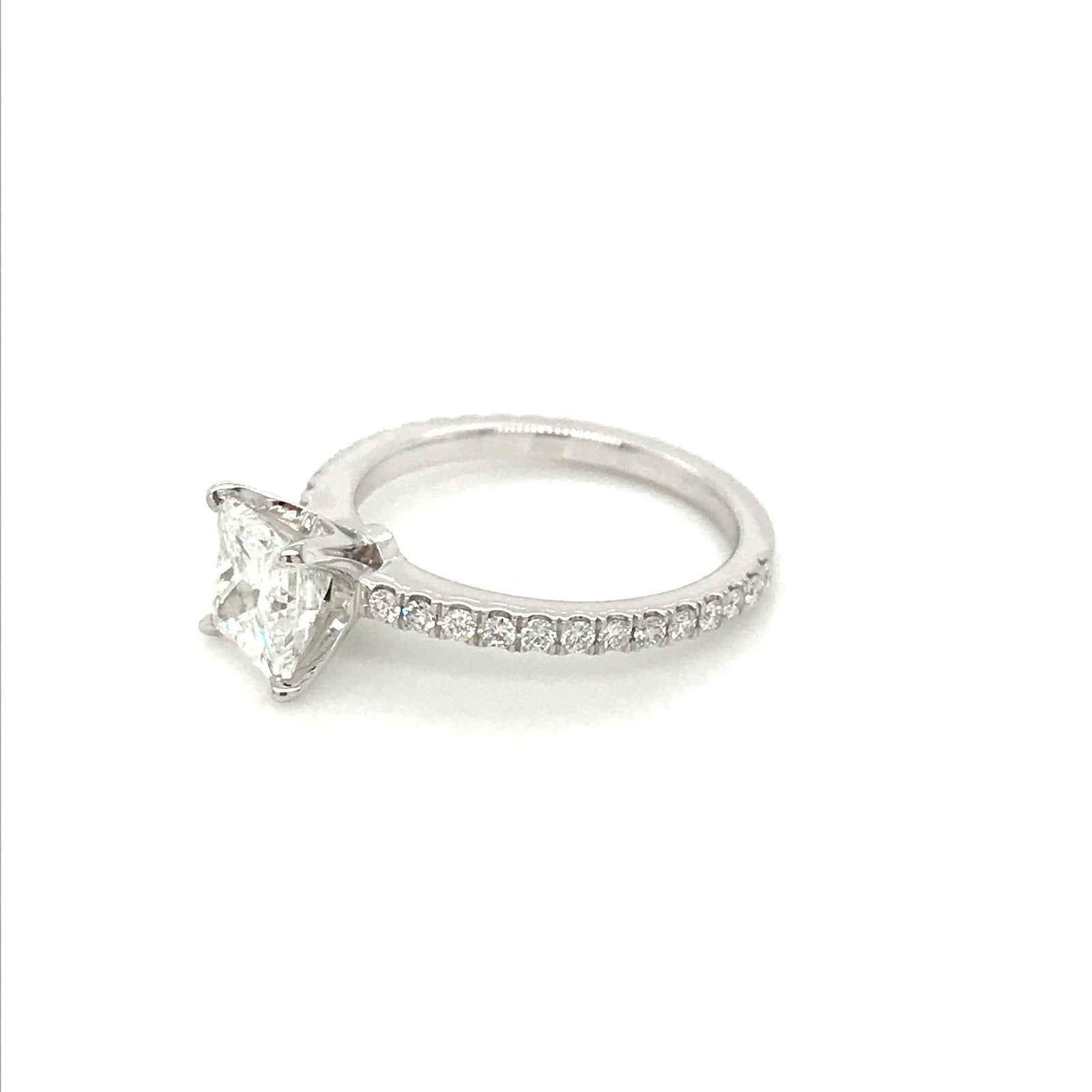 "ENGR03008" Princess Cut Diamond Engagement Ring in 14K White Gold With Diamond Pave