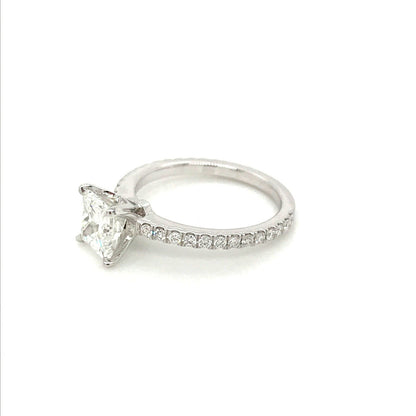 "ENGR03008" Princess Cut Diamond Engagement Ring in 14K White Gold With Diamond Pave