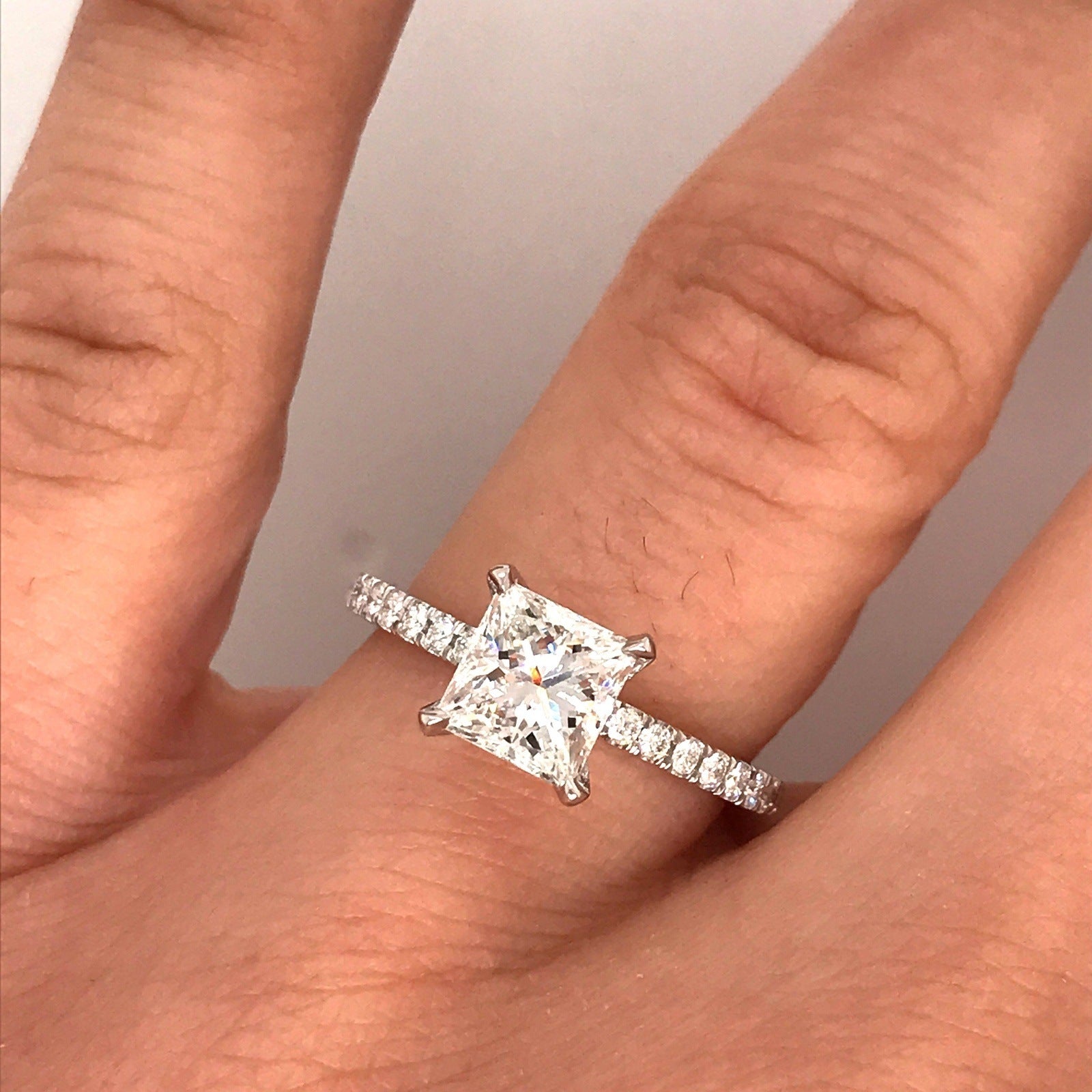 "ENGR03008" Princess Cut Diamond Engagement Ring in 14K White Gold With Diamond Pave
