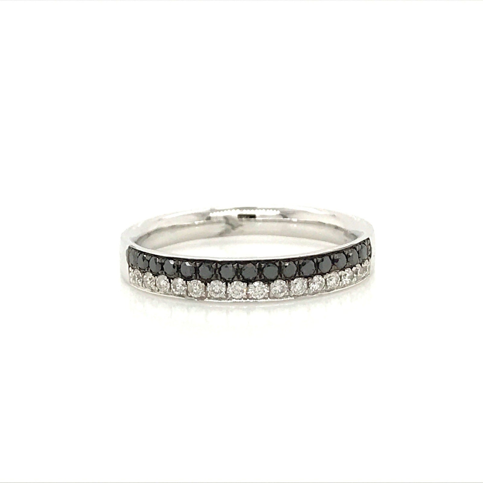 DBAND01773 Black and White Diamond Band in 18K White Gold