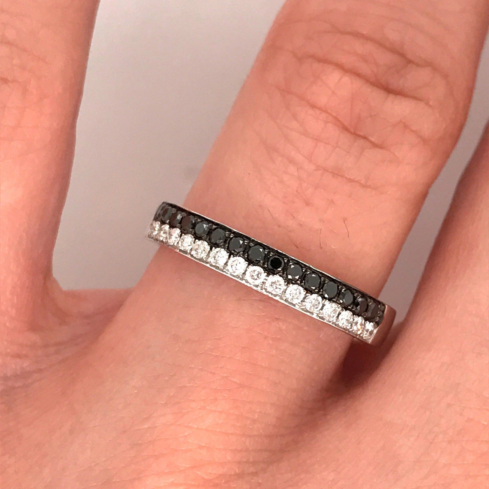 DBAND01773 Black and White Diamond Band in 18K White Gold
