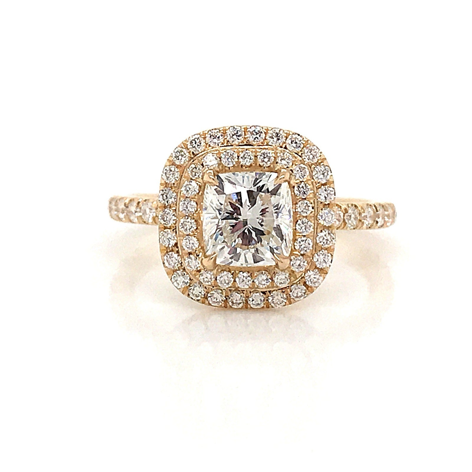 "ENGR03389" Diamond Double HaloHand Set Pave Engagement Ring in Yellow Gold