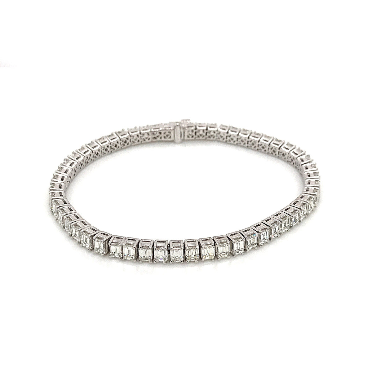 "BRAC01440" Emerald Shaped Diamond Tennis Bracelet in Platinum