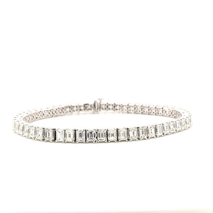 "BRAC01440" Emerald Shaped Diamond Tennis Bracelet in Platinum