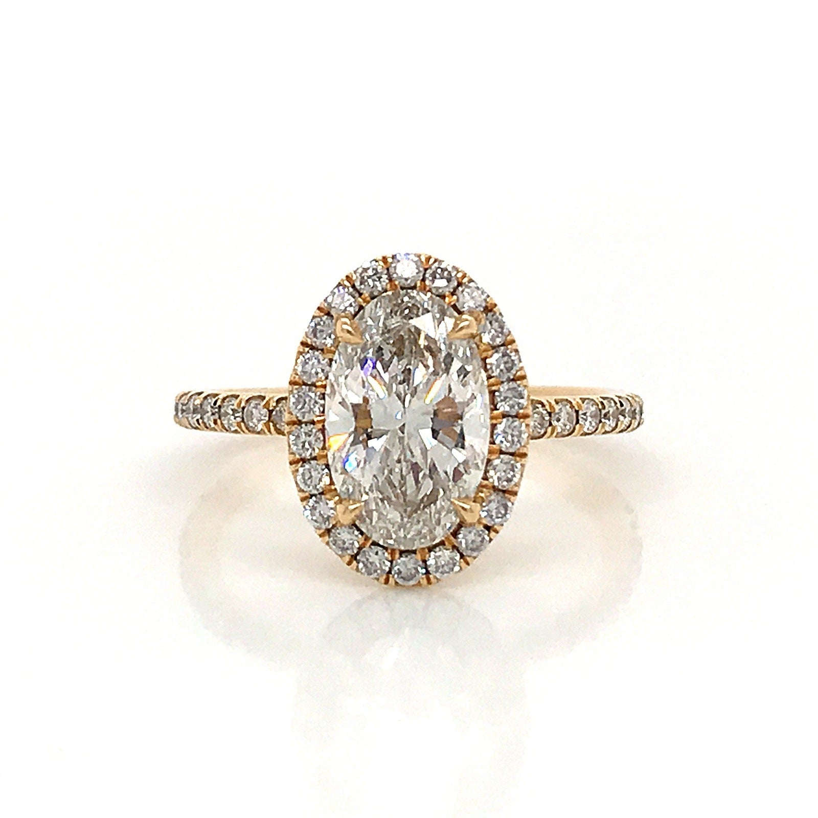 "ENGR03223" Oval Shaped Diamond Halo Engagement Ring with Pave Band