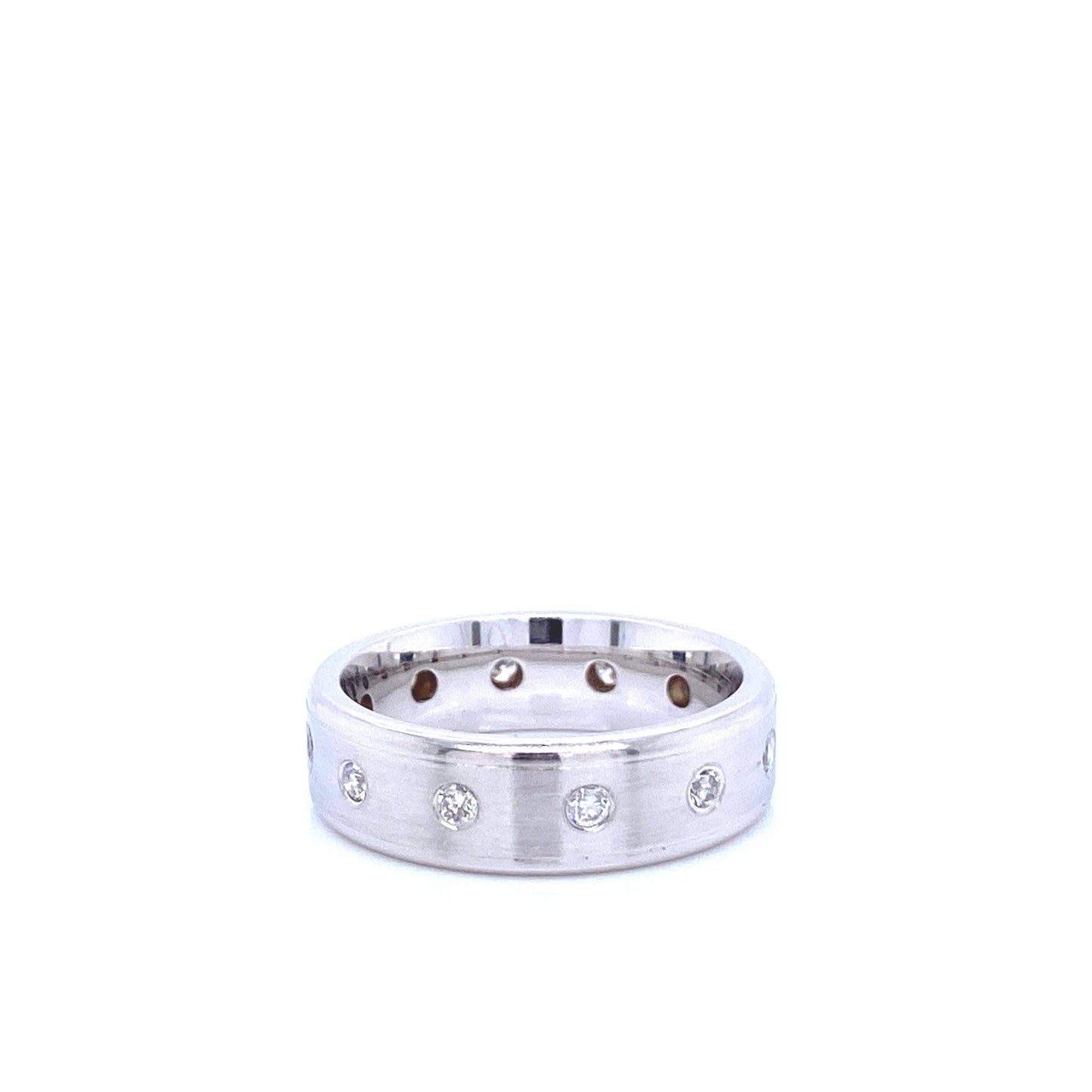 "MENRG01055" White Gold and Diamond Dot Style Wedding Band