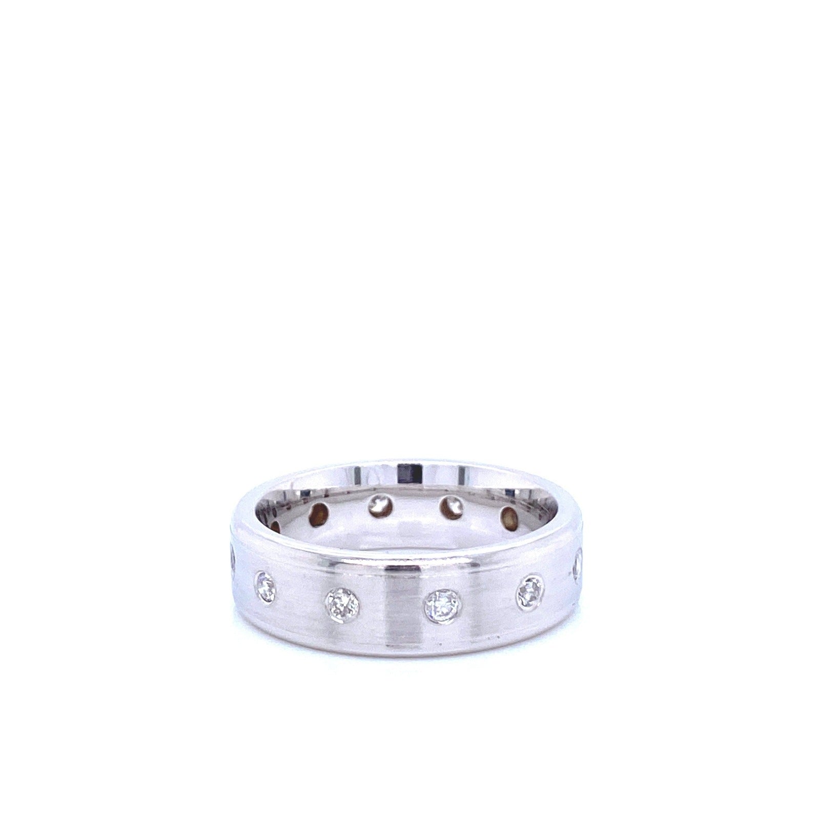 "MENRG01055" White Gold and Diamond Dot Style Wedding Band