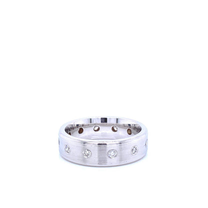 "MENRG01055" White Gold and Diamond Dot Style Wedding Band