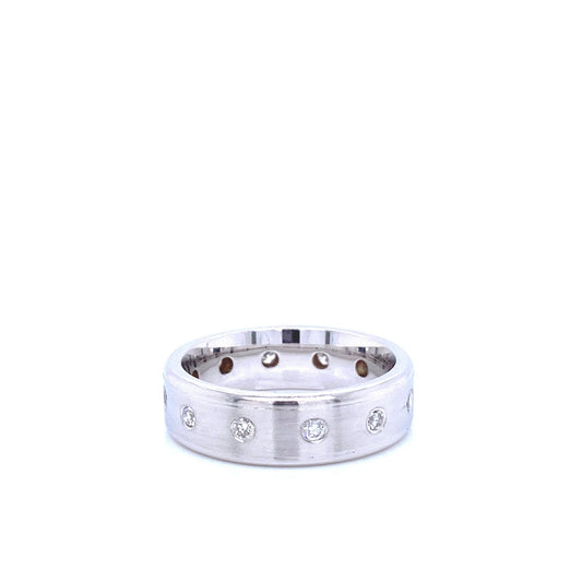 "MENRG01055" White Gold and Diamond Dot Style Wedding Band
