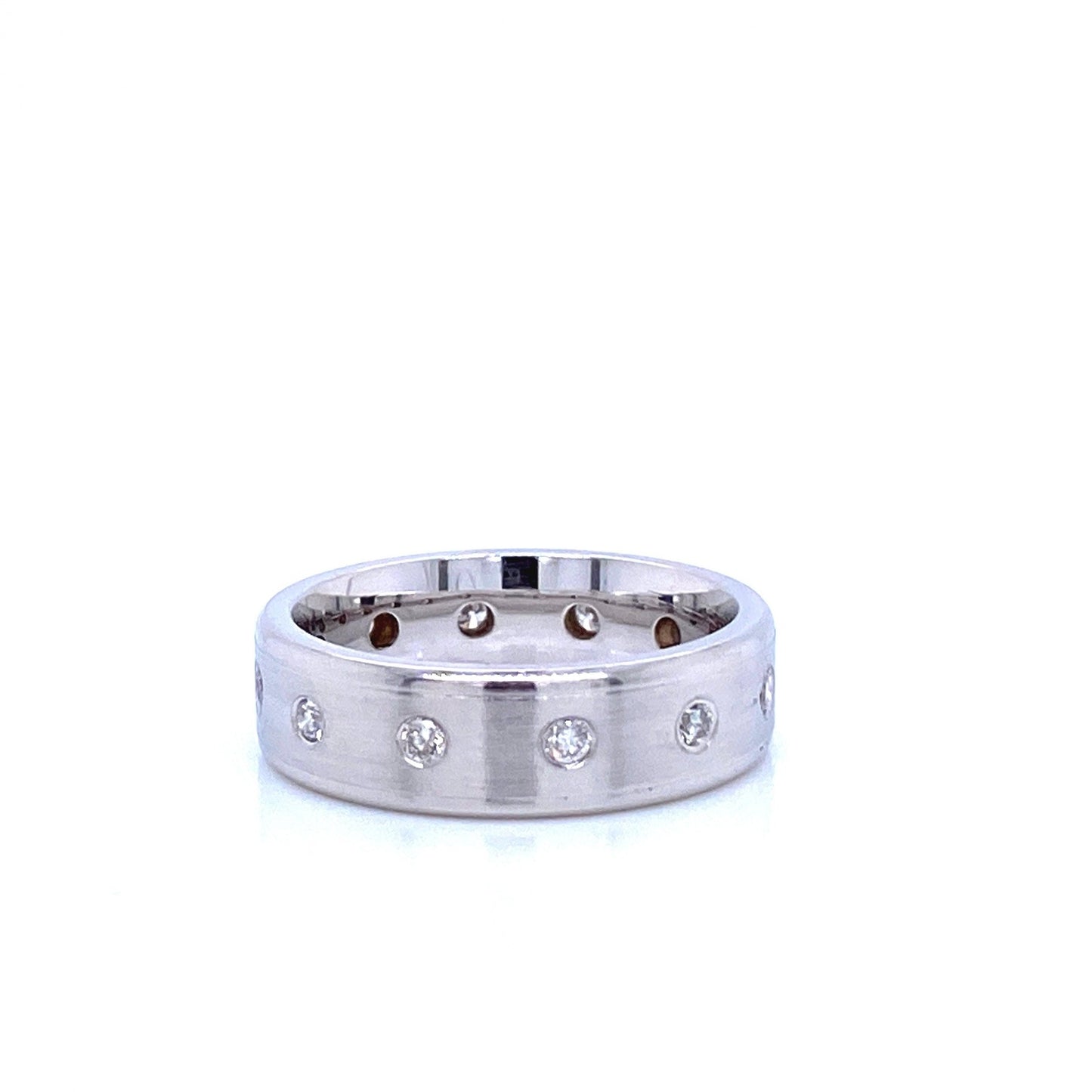 "MENRG01055" White Gold and Diamond Dot Style Wedding Band