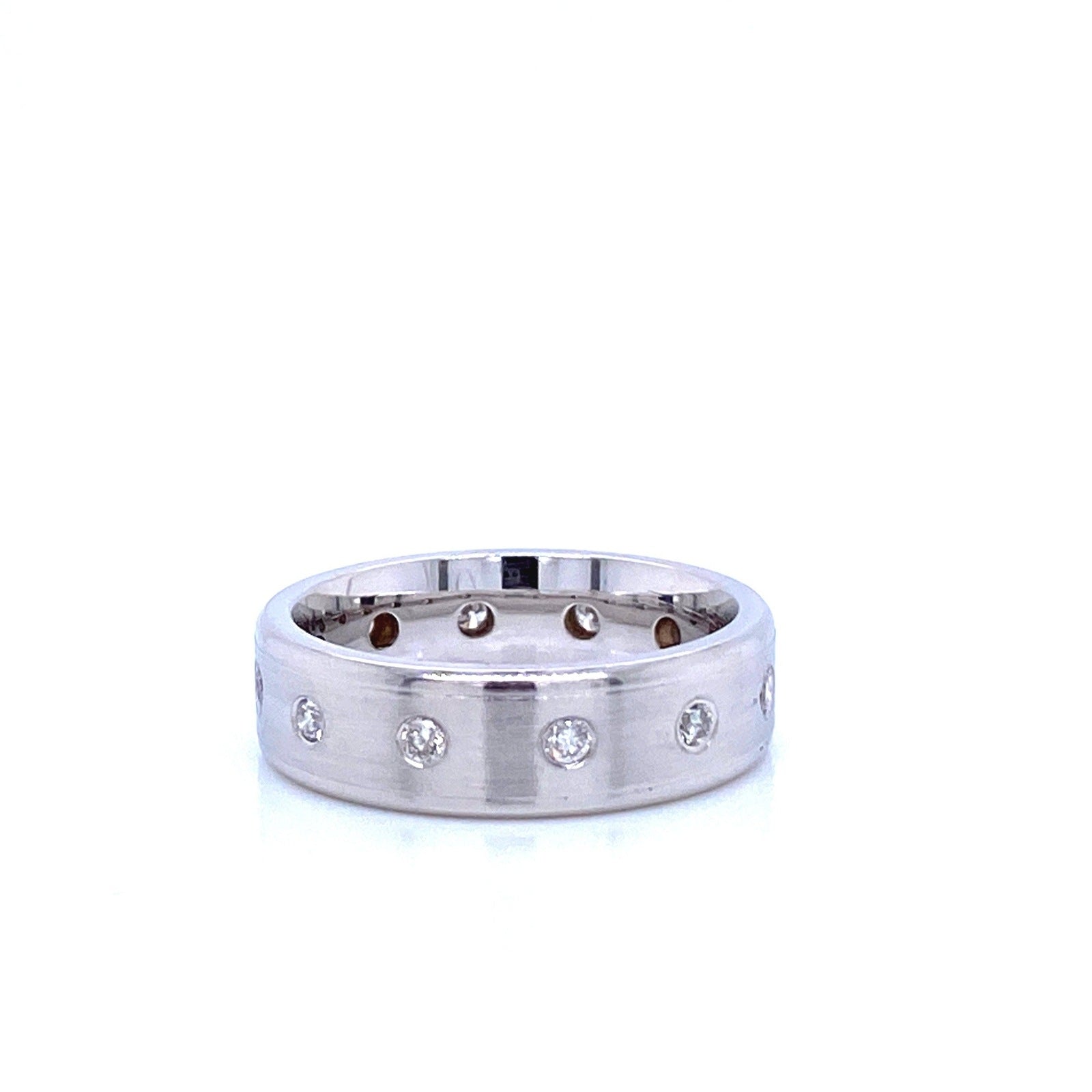 "MENRG01055" White Gold and Diamond Dot Style Wedding Band