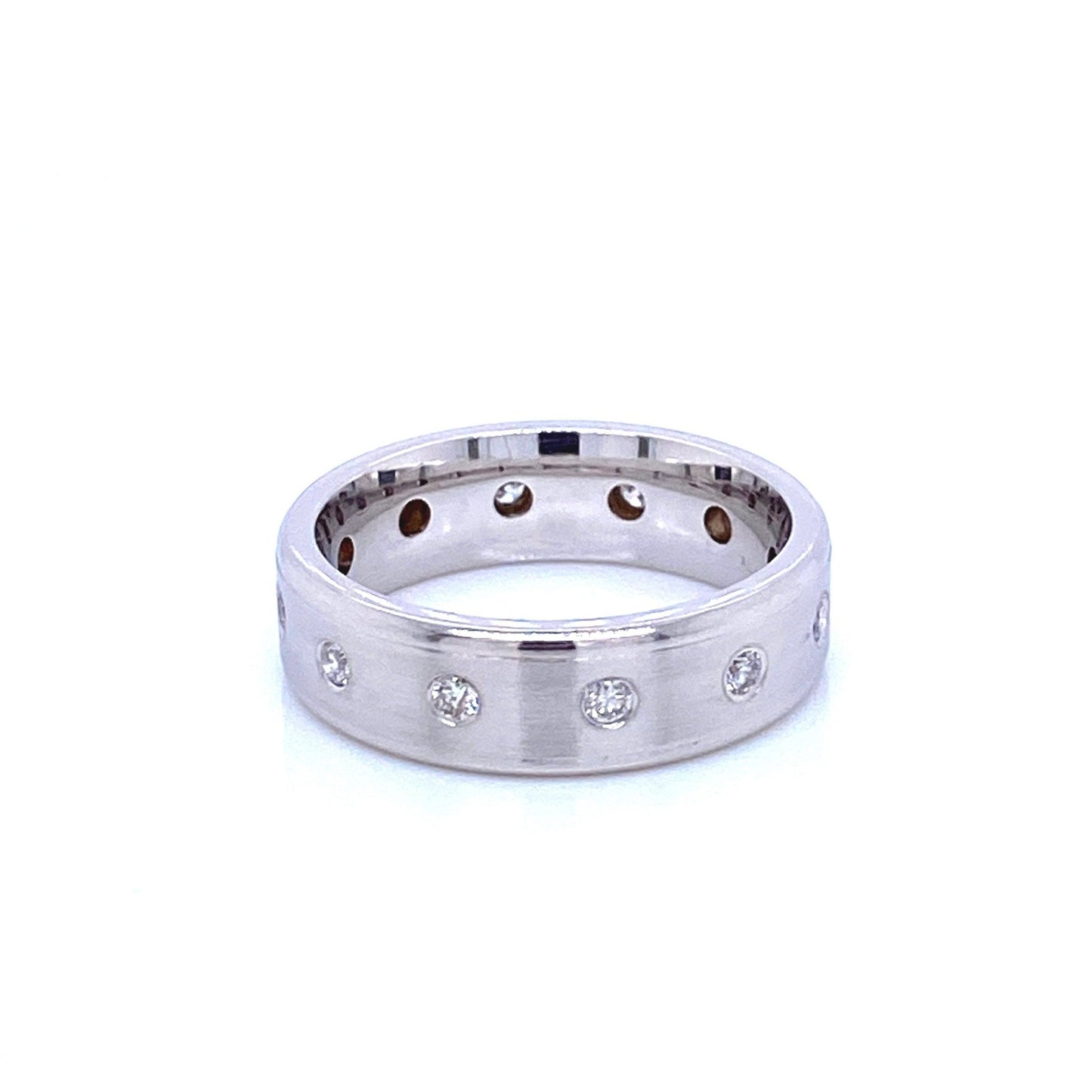 "MENRG01055" White Gold and Diamond Dot Style Wedding Band