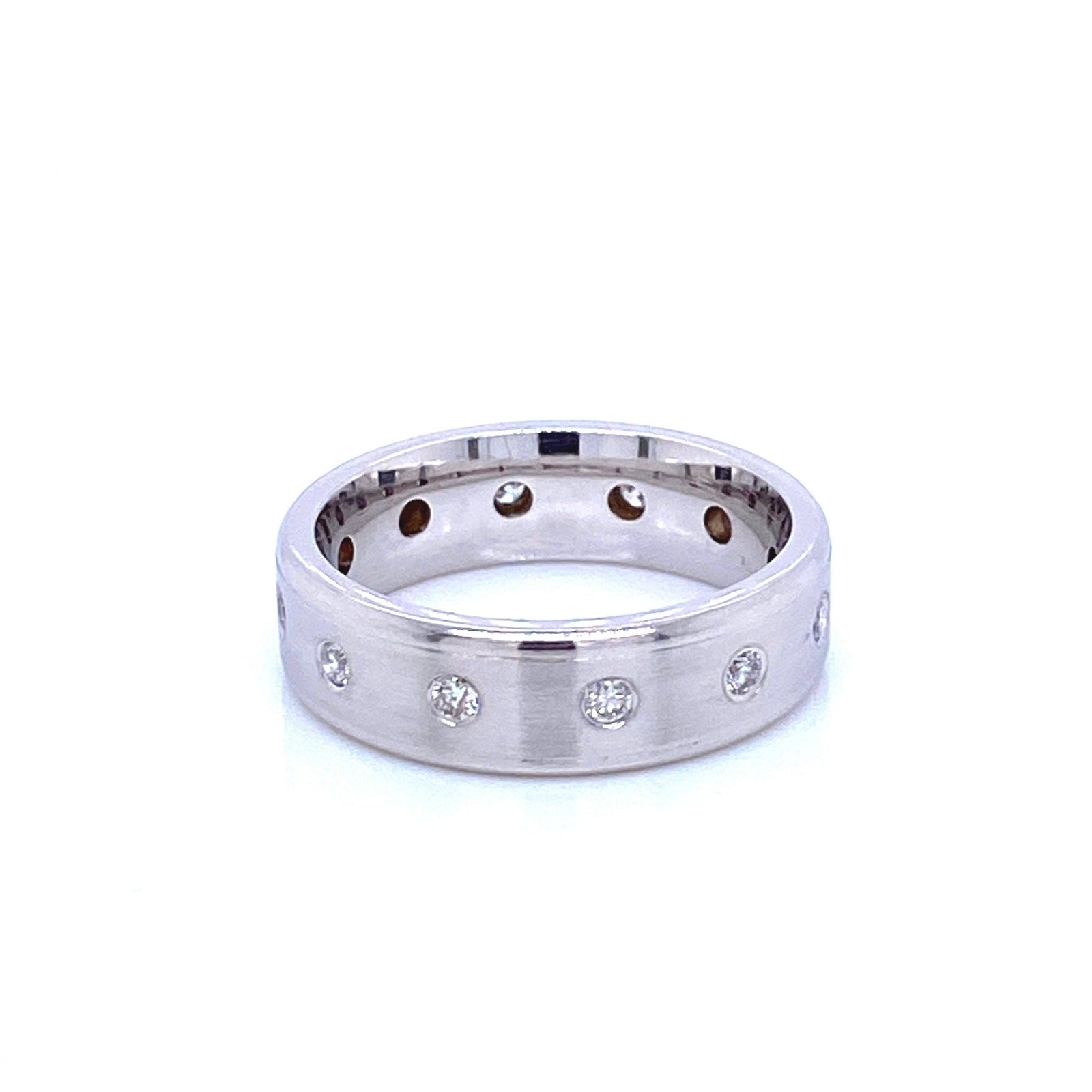 "MENRG01055" White Gold and Diamond Dot Style Wedding Band