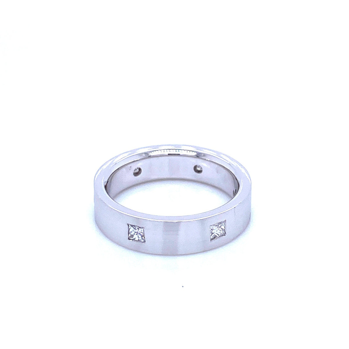 "DBAND01602" White Gold and Princess Cut Diamond Dot Style Classic Wedding Band