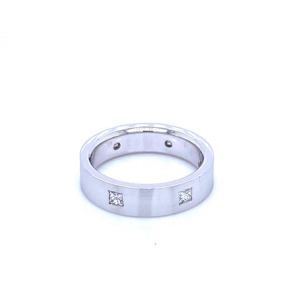 "DBAND01602" White Gold and Princess Cut Diamond Dot Style Classic Wedding Band