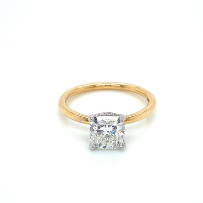 "ENGR03420" Cushion Cut Diamond with Hidden Halo Engagement Ring in Two Tone Yellow Gold