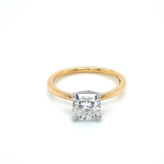 "ENGR03420" Cushion Cut Diamond with Hidden Halo Engagement Ring in Two Tone Yellow Gold
