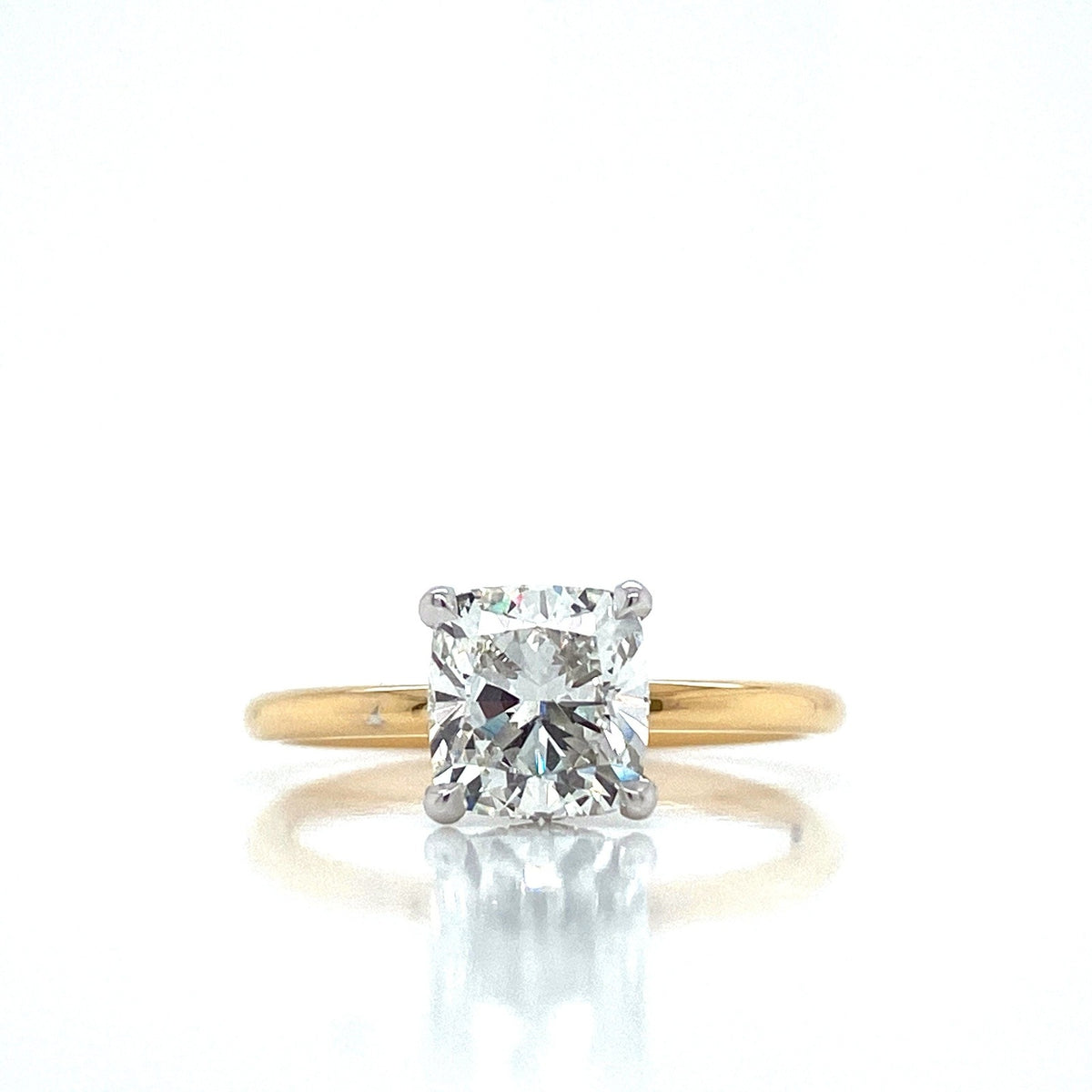 "ENGR03420" Cushion Cut Diamond with Hidden Halo Engagement Ring in Two Tone Yellow Gold
