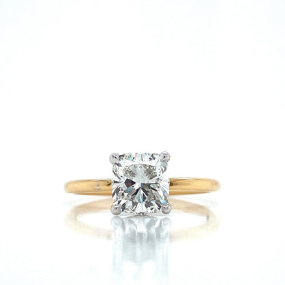 "ENGR03420" Cushion Cut Diamond with Hidden Halo Engagement Ring in Two Tone Yellow Gold