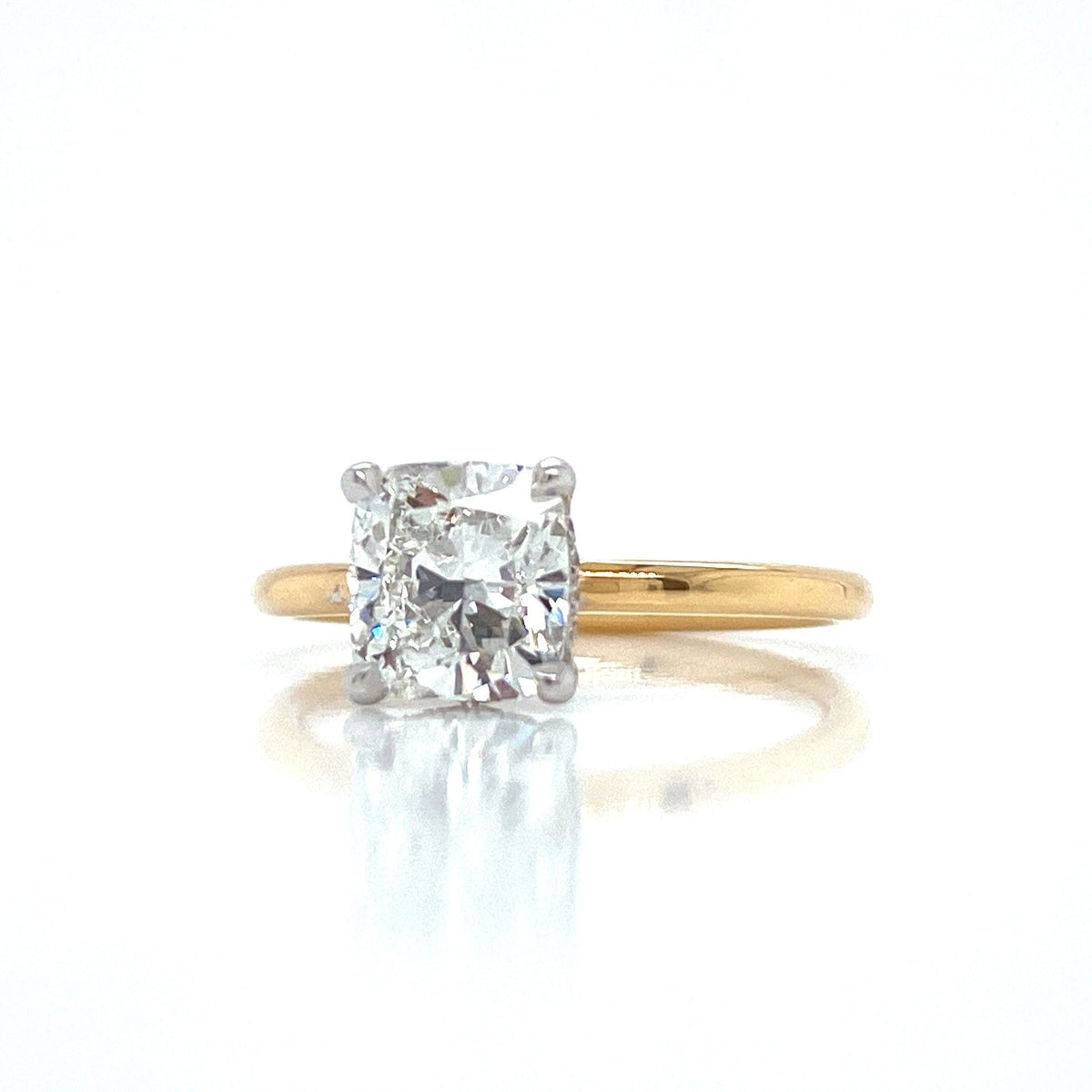 "ENGR03420" Cushion Cut Diamond with Hidden Halo Engagement Ring in Two Tone Yellow Gold