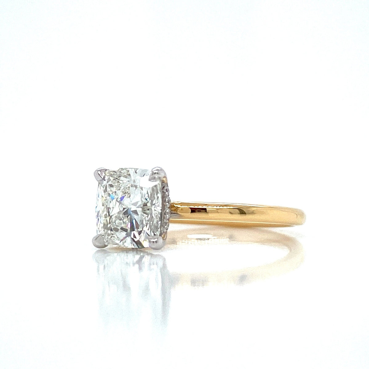 "ENGR03420" Cushion Cut Diamond with Hidden Halo Engagement Ring in Two Tone Yellow Gold