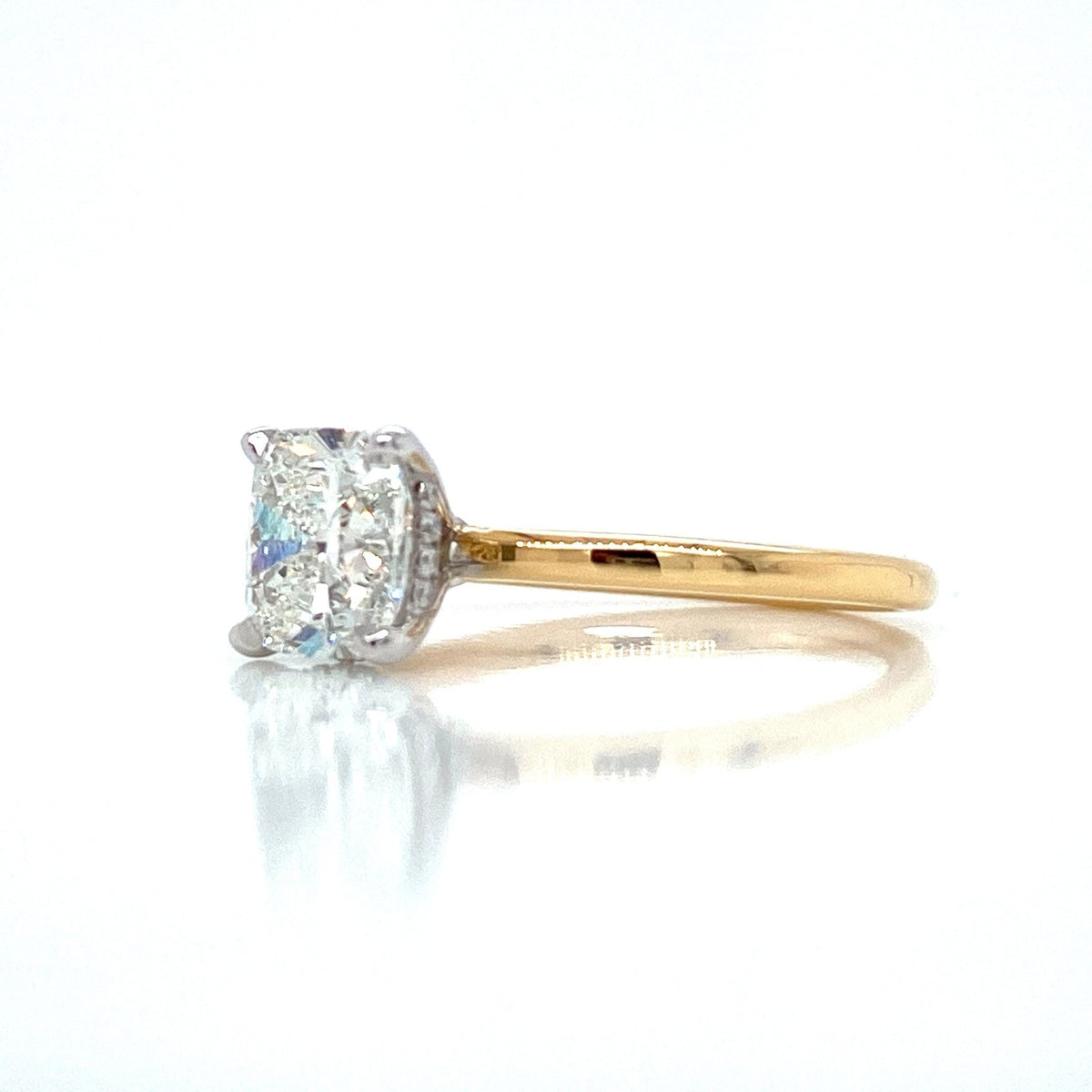 "ENGR03420" Cushion Cut Diamond with Hidden Halo Engagement Ring in Two Tone Yellow Gold
