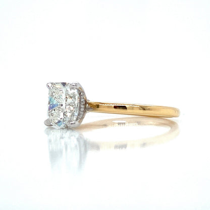 "ENGR03420" Cushion Cut Diamond with Hidden Halo Engagement Ring in Two Tone Yellow Gold