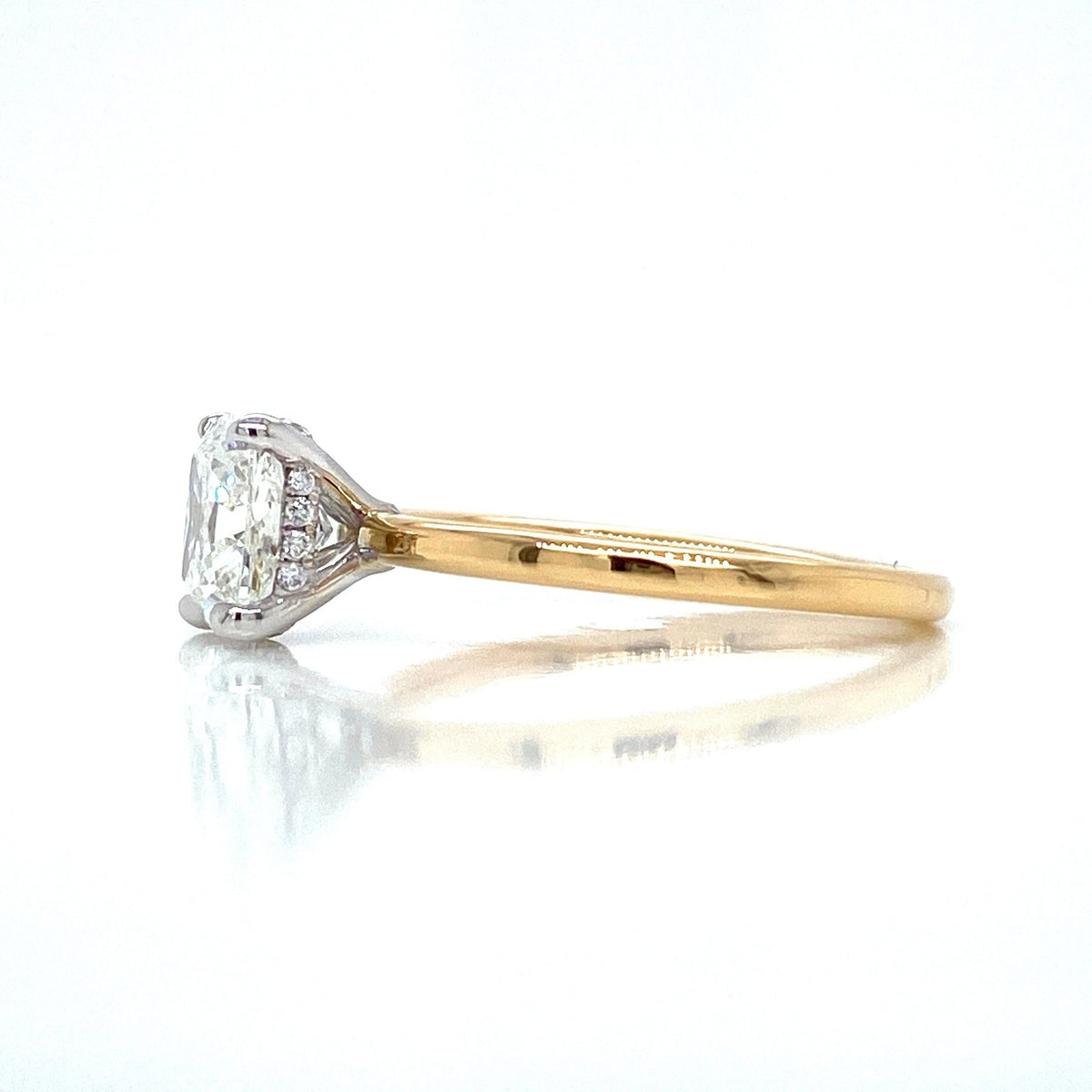 "ENGR03420" Cushion Cut Diamond with Hidden Halo Engagement Ring in Two Tone Yellow Gold