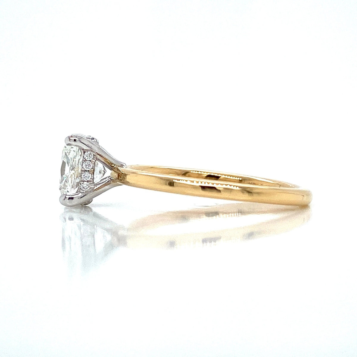 "ENGR03420" Cushion Cut Diamond with Hidden Halo Engagement Ring in Two Tone Yellow Gold