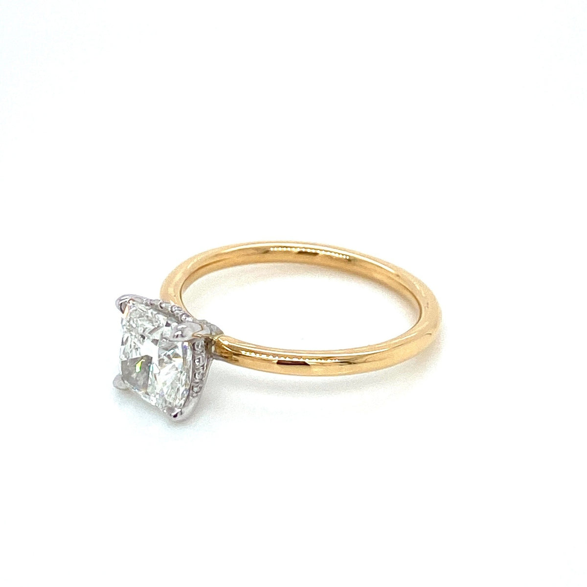 "ENGR03420" Cushion Cut Diamond with Hidden Halo Engagement Ring in Two Tone Yellow Gold