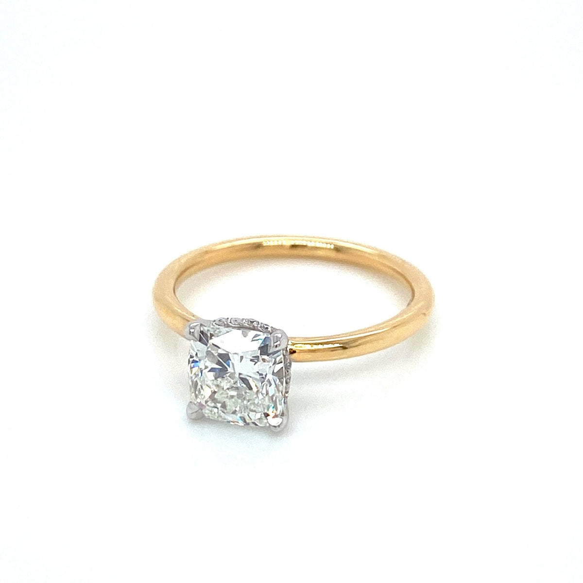 "ENGR03420" Cushion Cut Diamond with Hidden Halo Engagement Ring in Two Tone Yellow Gold