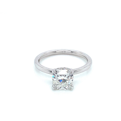 "ENGR03418" Cushion Shaped Diamond Hidden Halo Engagement Ring In Platinum