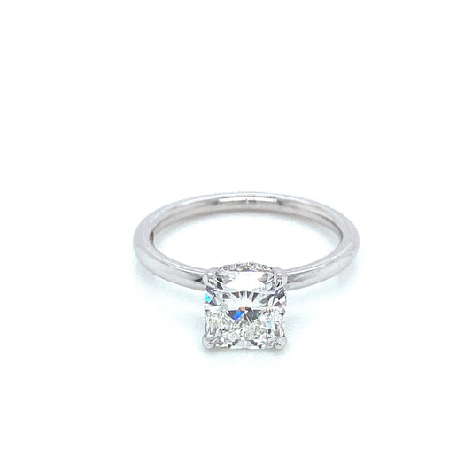 "ENGR03418" Cushion Shaped Diamond Hidden Halo Engagement Ring In Platinum