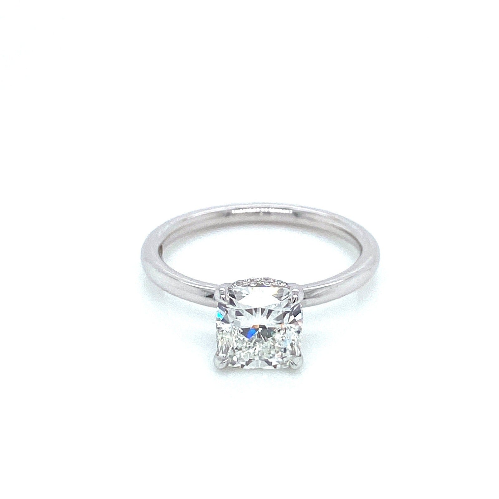 "ENGR03418" Cushion Shaped Diamond Hidden Halo Engagement Ring In Platinum