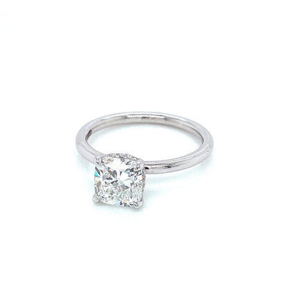 "ENGR03418" Cushion Shaped Diamond Hidden Halo Engagement Ring In Platinum