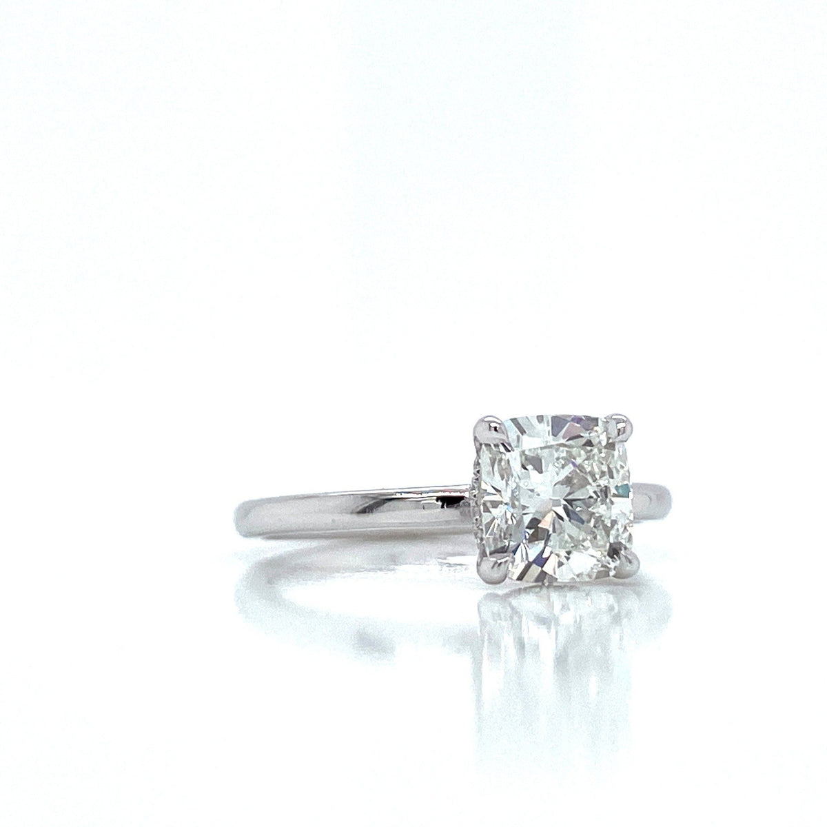 "ENGR03418" Cushion Shaped Diamond Hidden Halo Engagement Ring In Platinum