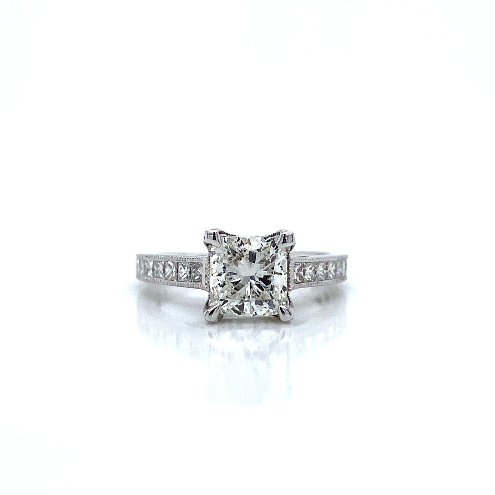 2.29 Total Carat Cushion Channel-Set Engagement Ring G VS2 White Gold