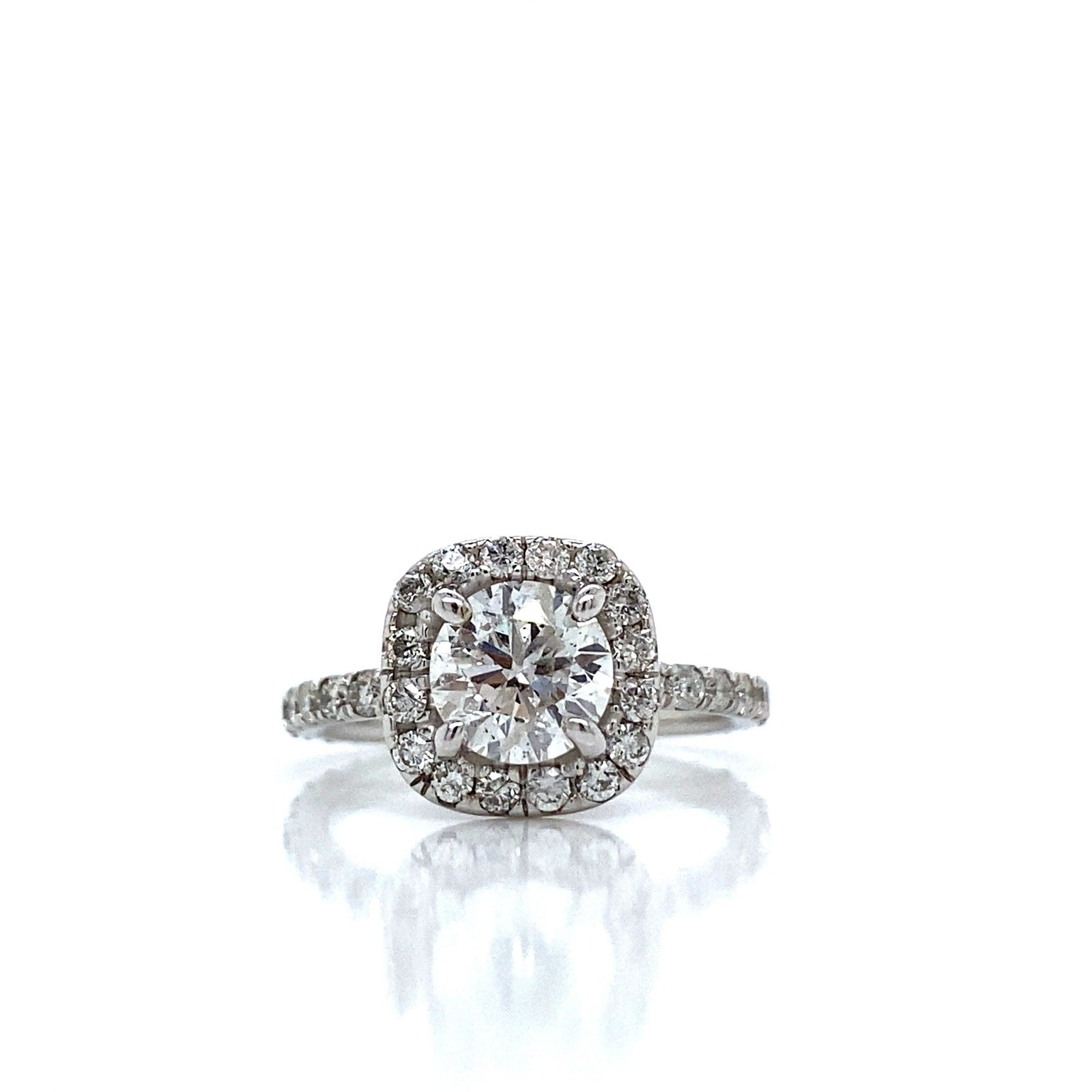 "ENGR03315" Round Diamond With Square Halo Engagement Ring in 14K White Gold