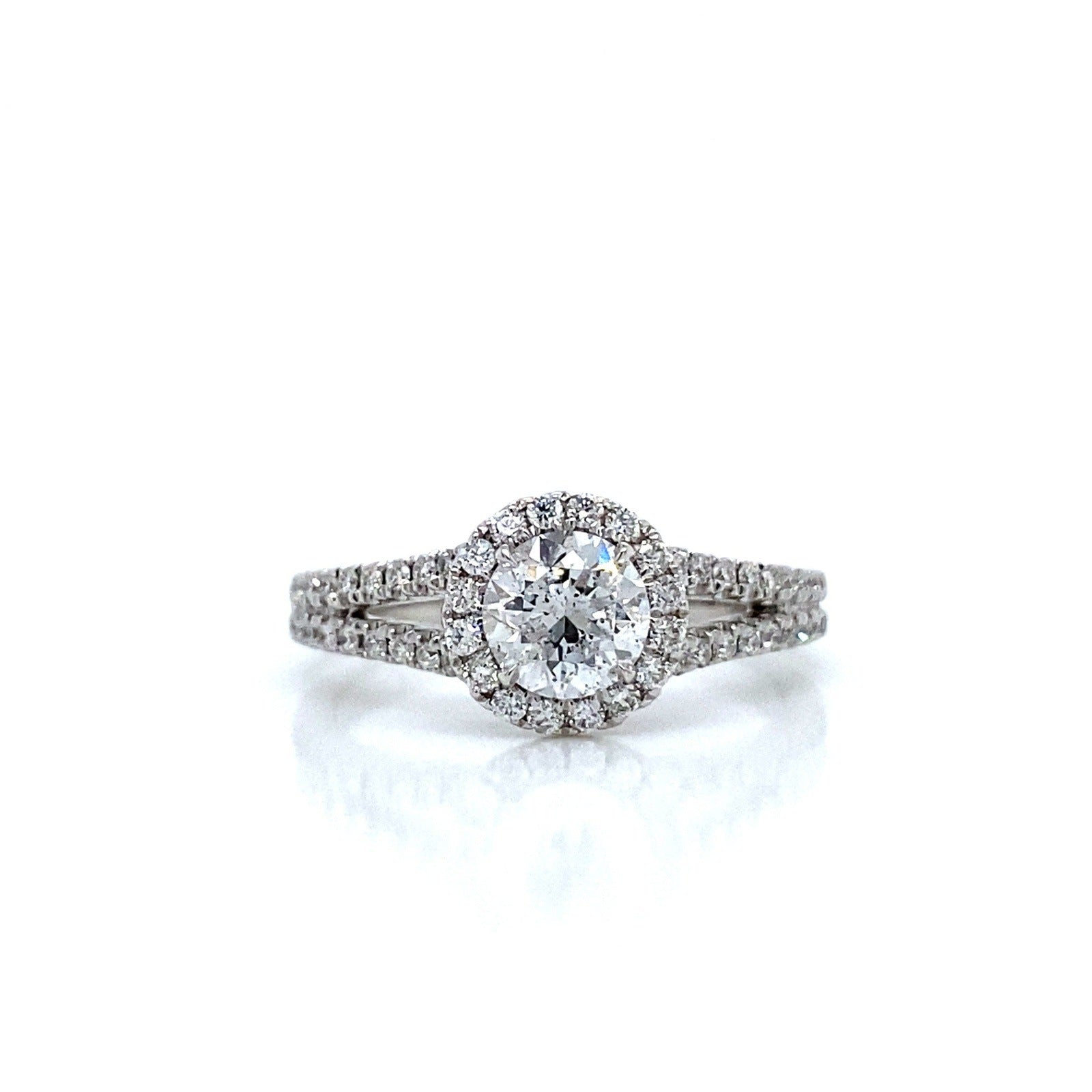 "ENGR02519" 1.60 Carat Round Diamond Split Shank With Halo Engagement Ring