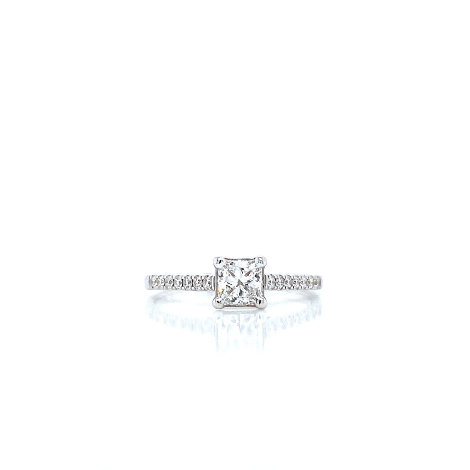 "ENGR03377" .65 Princess Shaped Diamond Engagement Ring with Round Diamond Pave Side Stones