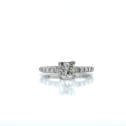 "ENGR02209" 1.43 Carat Princess Shaped Diamond with Pavé Engagement Ring in Platinum