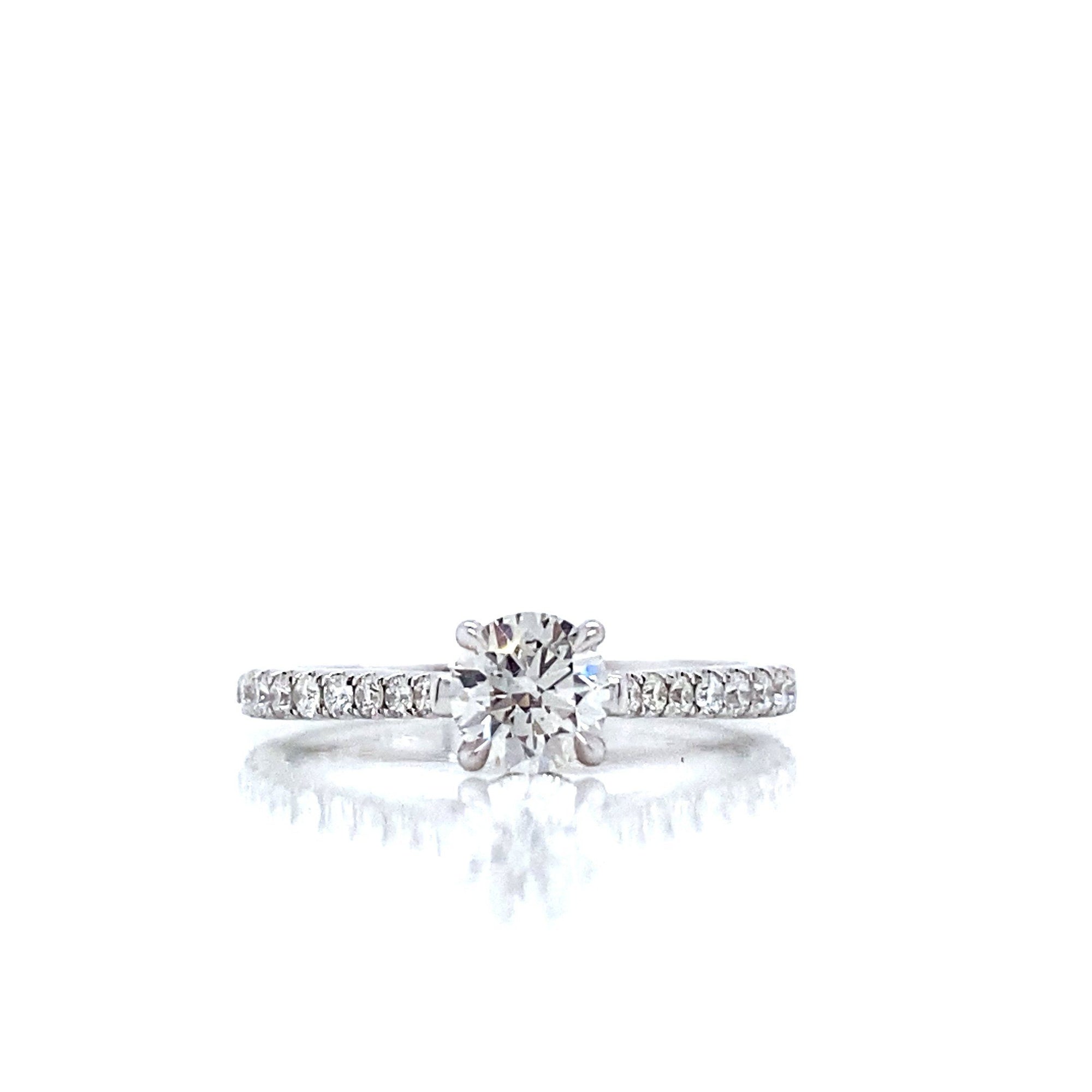 "ENGR03354" 0.99 Carat Round Diamond With Pavé Cathedral Setting in 18K White Gold