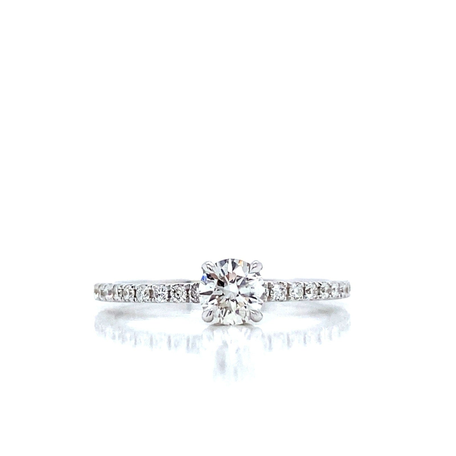 "ENGR03232" 0.73 Carat Round Diamond with Hidden Halo Pavé Style Engagement Ring in 18K White Gold
