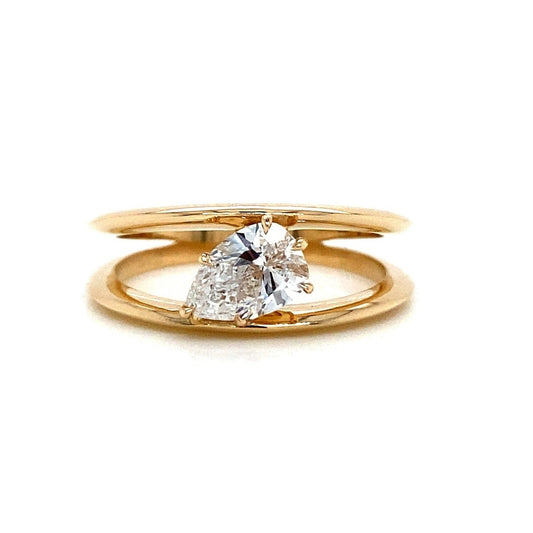 "DBAND01984" Unique Split Shank Engagement Ring With Pear Shaped Diamond in 14K Gold