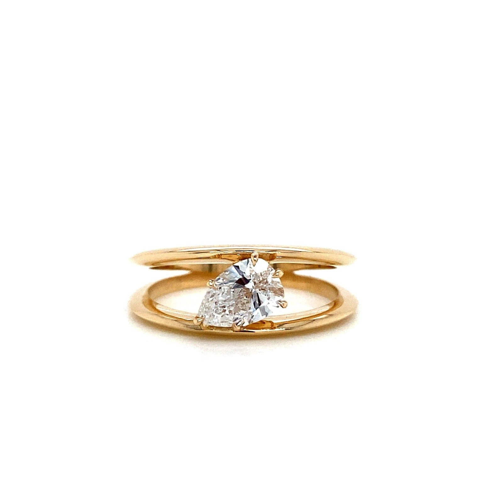 "DBAND01984" Unique Split Shank Engagement Ring With Pear Shaped Diamond in 14K Gold