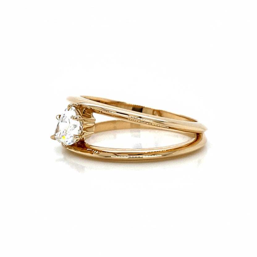 "DBAND01984" Unique Split Shank Engagement Ring With Pear Shaped Diamond in 14K Gold